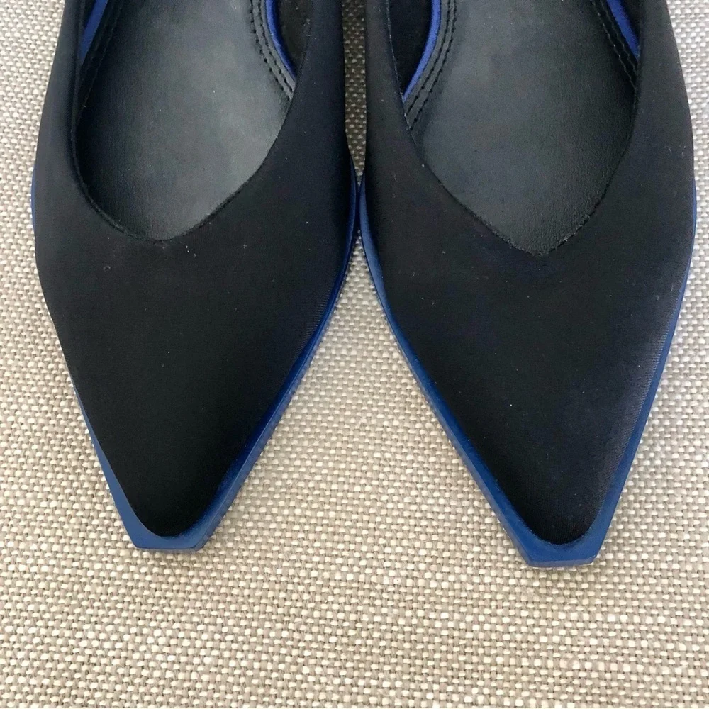 ASOS Flat Satin Pointed Toe Shoes With Electric Blue Boarder Around Sole. - Picture 7 of 10